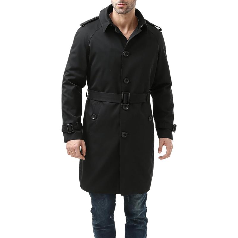 BGSD Men’s Waterproof Classic Single Breasted Trench Coat for Men with ...