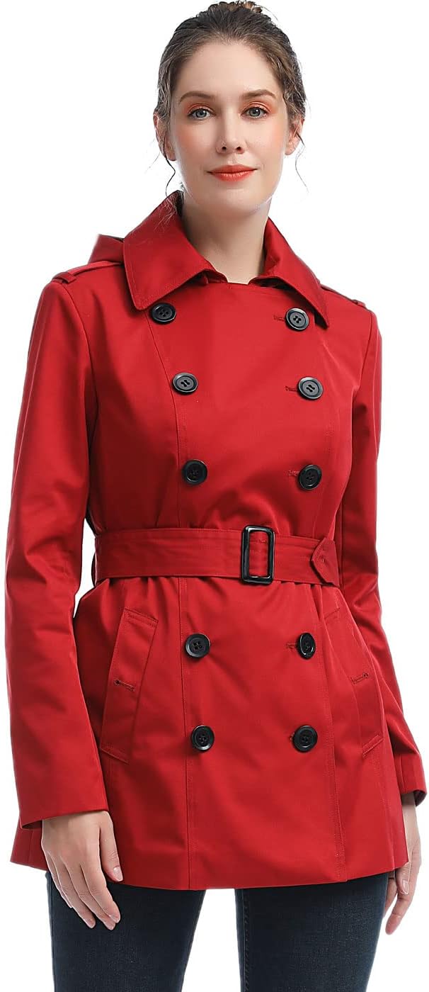 BGSD Women Evelyn Waterproof Classic Hooded Short Trench Coat(Red ...