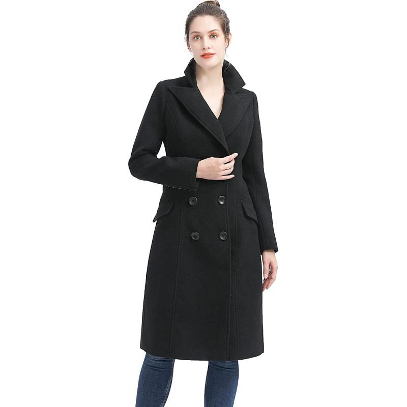 BGSD Women Bri Long Wool Pea Coat (Regular & Plus Size & Petite)(Black ...